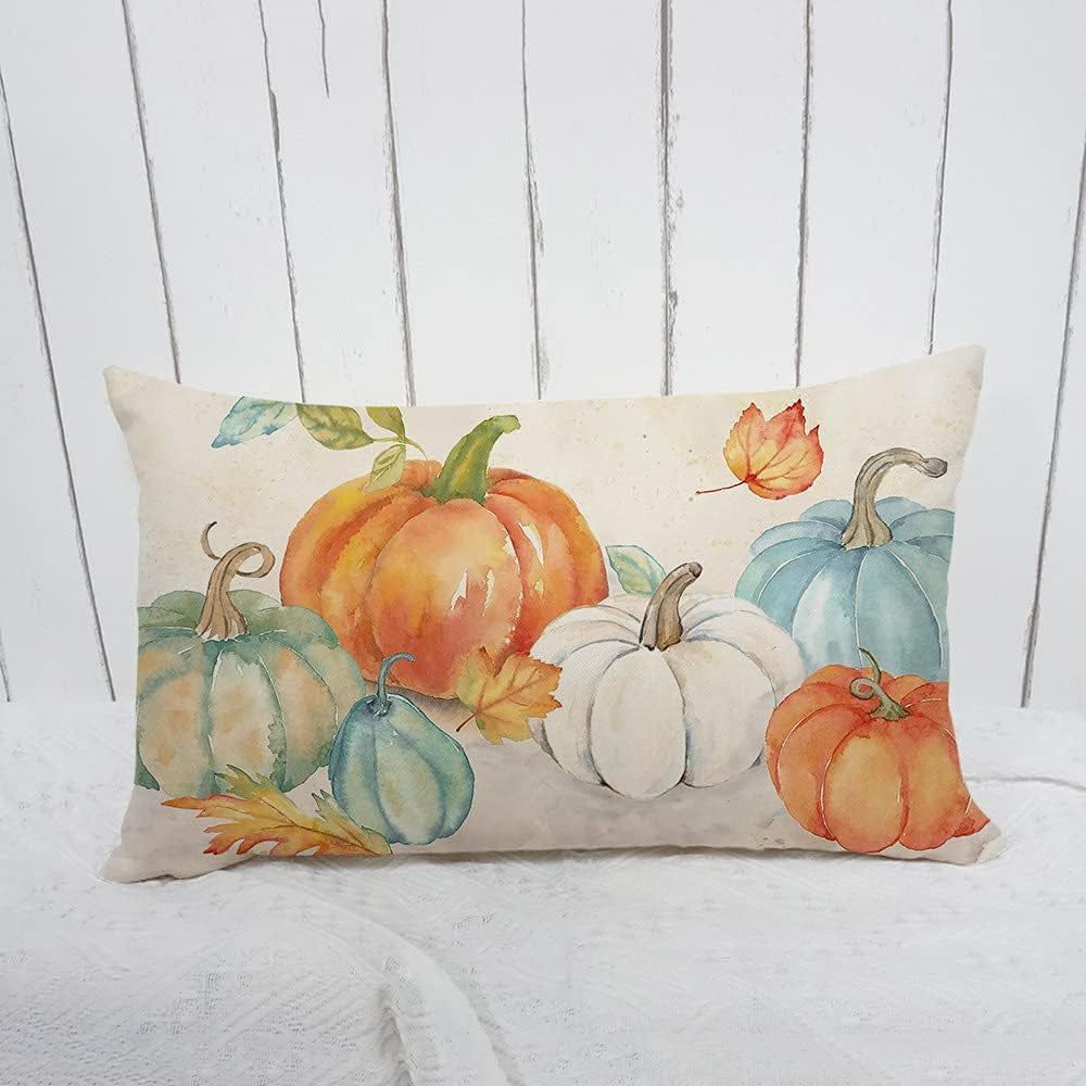 Fall Throw Pillow Cover Fall Pumpkins Cuhion Cover Autumn Farm Decor 20X12 Inch Outdoor Pillow Cushion,Sofa Fall Pillow Cover