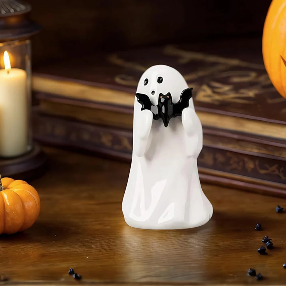 Kawaii Ghost Resin Mini Statue – Halloween Shelf & Desk Decor