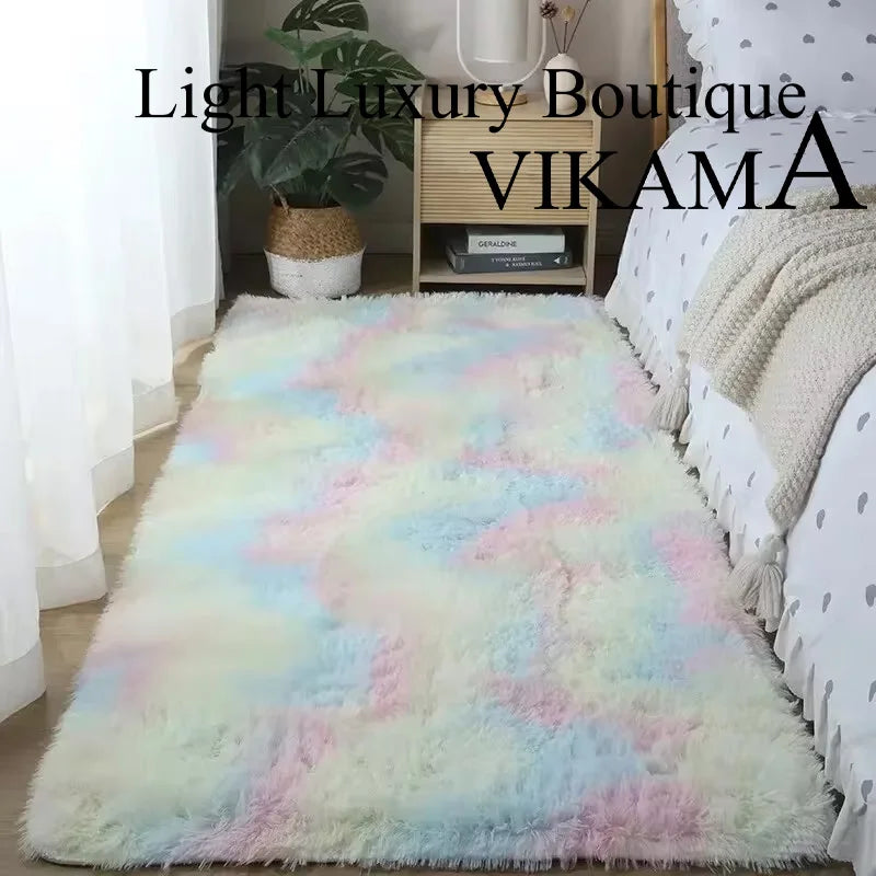 40*60CM Silk Wool Rug Girls Room Living Room Bedroom Hotel Tie-Dye Cushion Washable Dirt Resistant Carpet