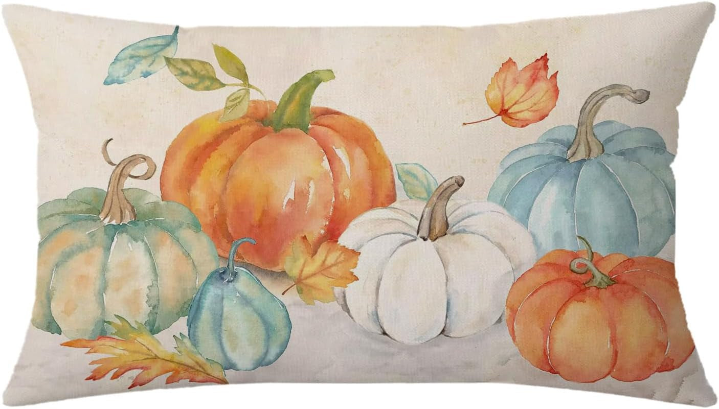 Fall Throw Pillow Cover Fall Pumpkins Cuhion Cover Autumn Farm Decor 20X12 Inch Outdoor Pillow Cushion,Sofa Fall Pillow Cover