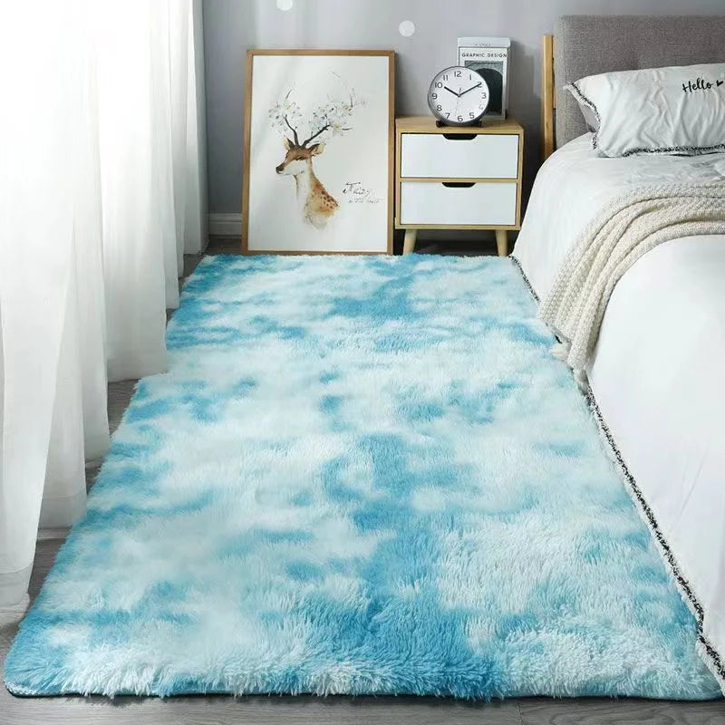 40*60CM Silk Wool Rug Girls Room Living Room Bedroom Hotel Tie-Dye Cushion Washable Dirt Resistant Carpet