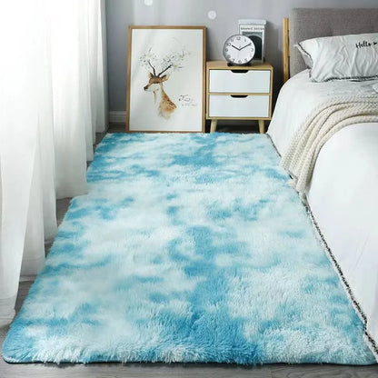 40*60CM Silk Wool Rug Girls Room Living Room Bedroom Hotel Tie-Dye Cushion Washable Dirt Resistant Carpet