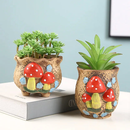 Hand-Painted Ceramic Succulent Planter with Drainage Hole