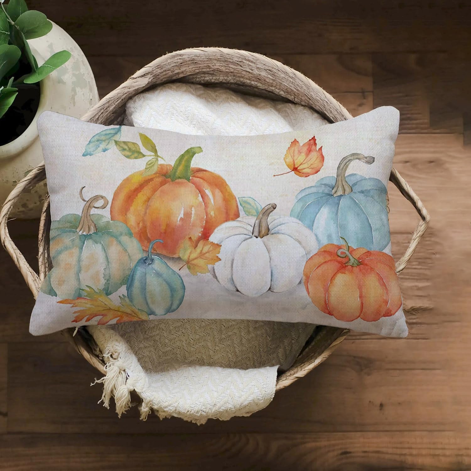 Fall Throw Pillow Cover Fall Pumpkins Cuhion Cover Autumn Farm Decor 20X12 Inch Outdoor Pillow Cushion,Sofa Fall Pillow Cover