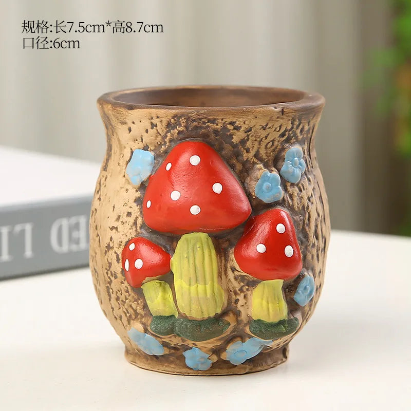 Hand-Painted Ceramic Succulent Planter with Drainage Hole