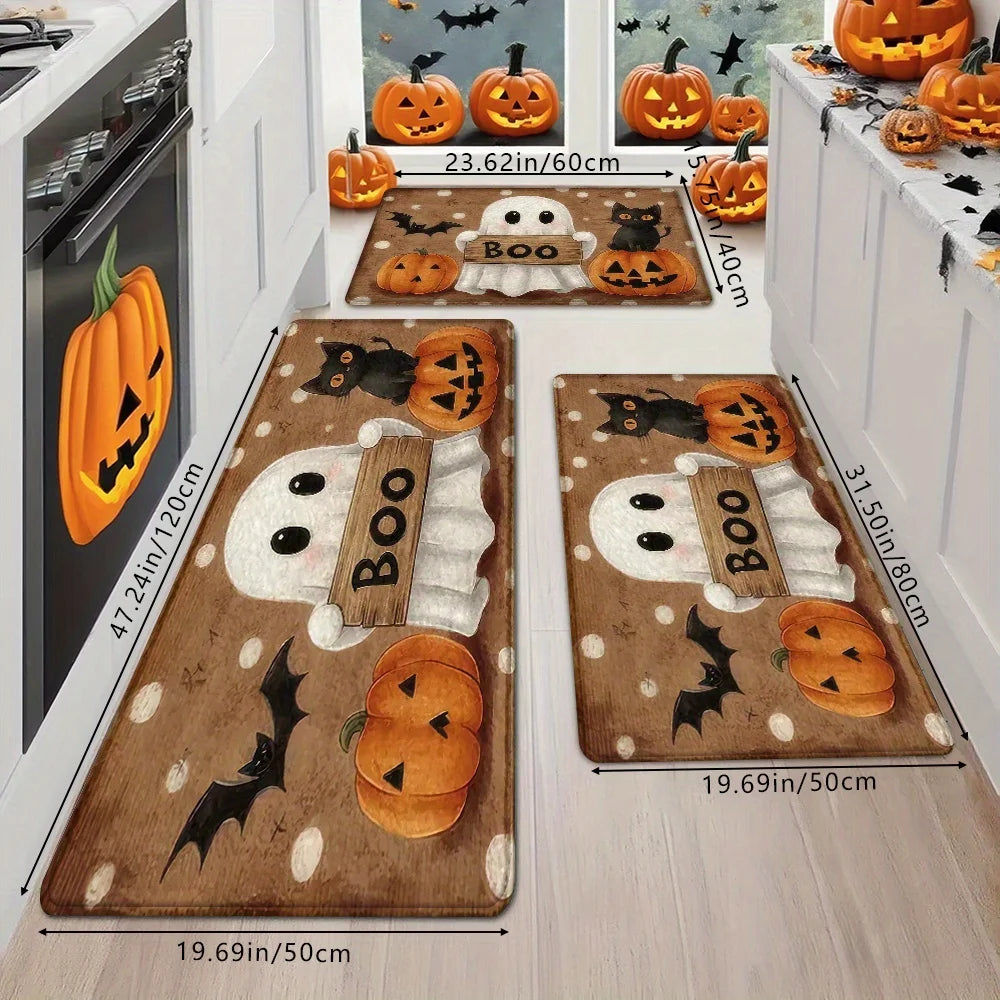 VIKAMA Halloween Pumpkin Ghost Carpet Kitchen Rug Bathroom Carpet for Live Room Sofa Carpet Doormat Rmat Bedside Rugs Home Decor