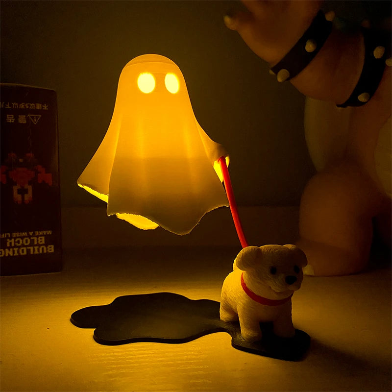 3D Printed Cute Ghost With Dog Figurine Statue Home Bedroom Desk Decoration Halloween